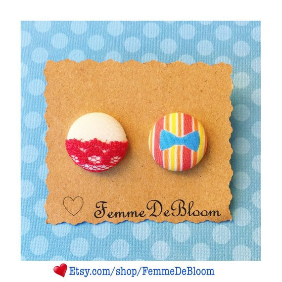 Mary & Bert Fabric Button Earrings