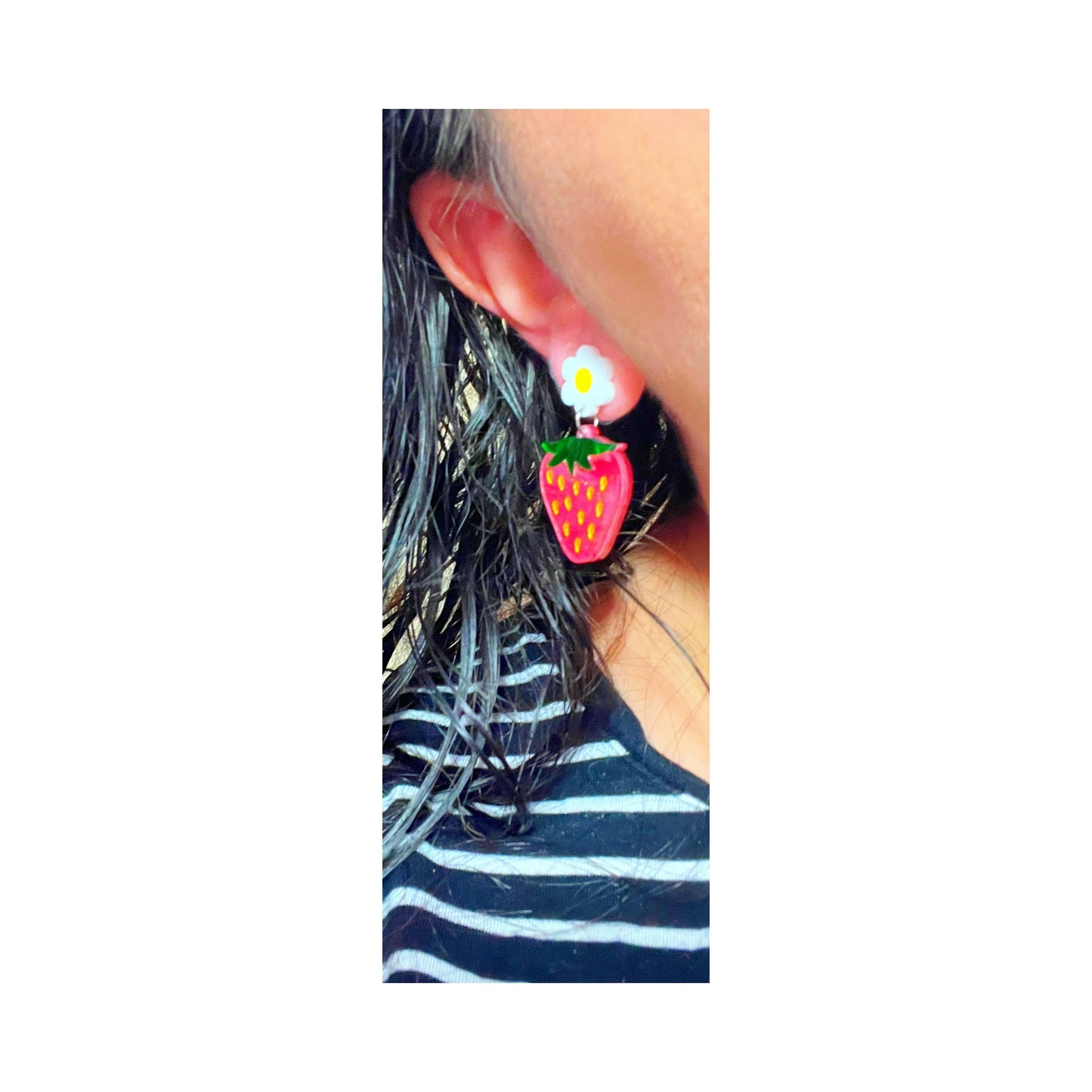 Strawberry Daisy Mini Acrylic Drop Earrings