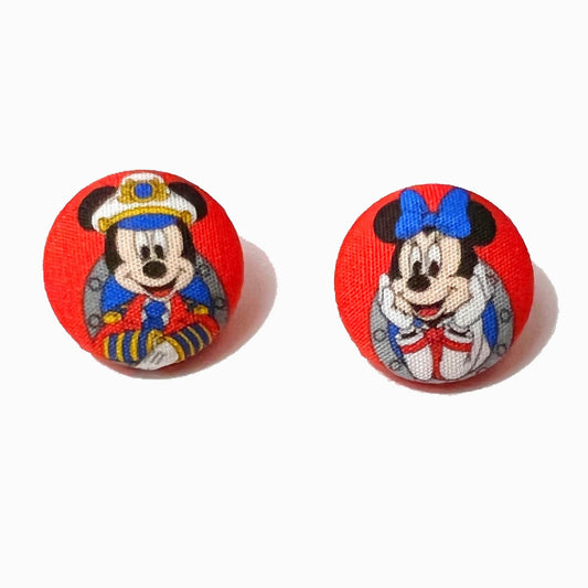 Nautical Mouse Couple Fabric Button Earrings
