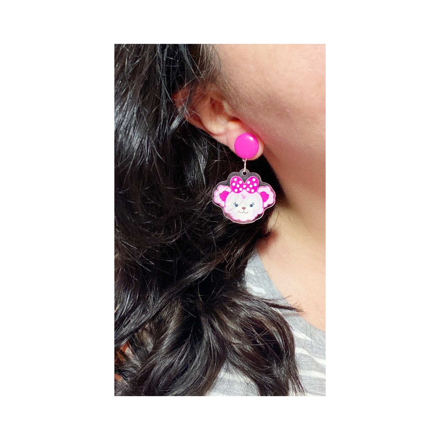 Shellie Bear Dark Pink Drop Earrings