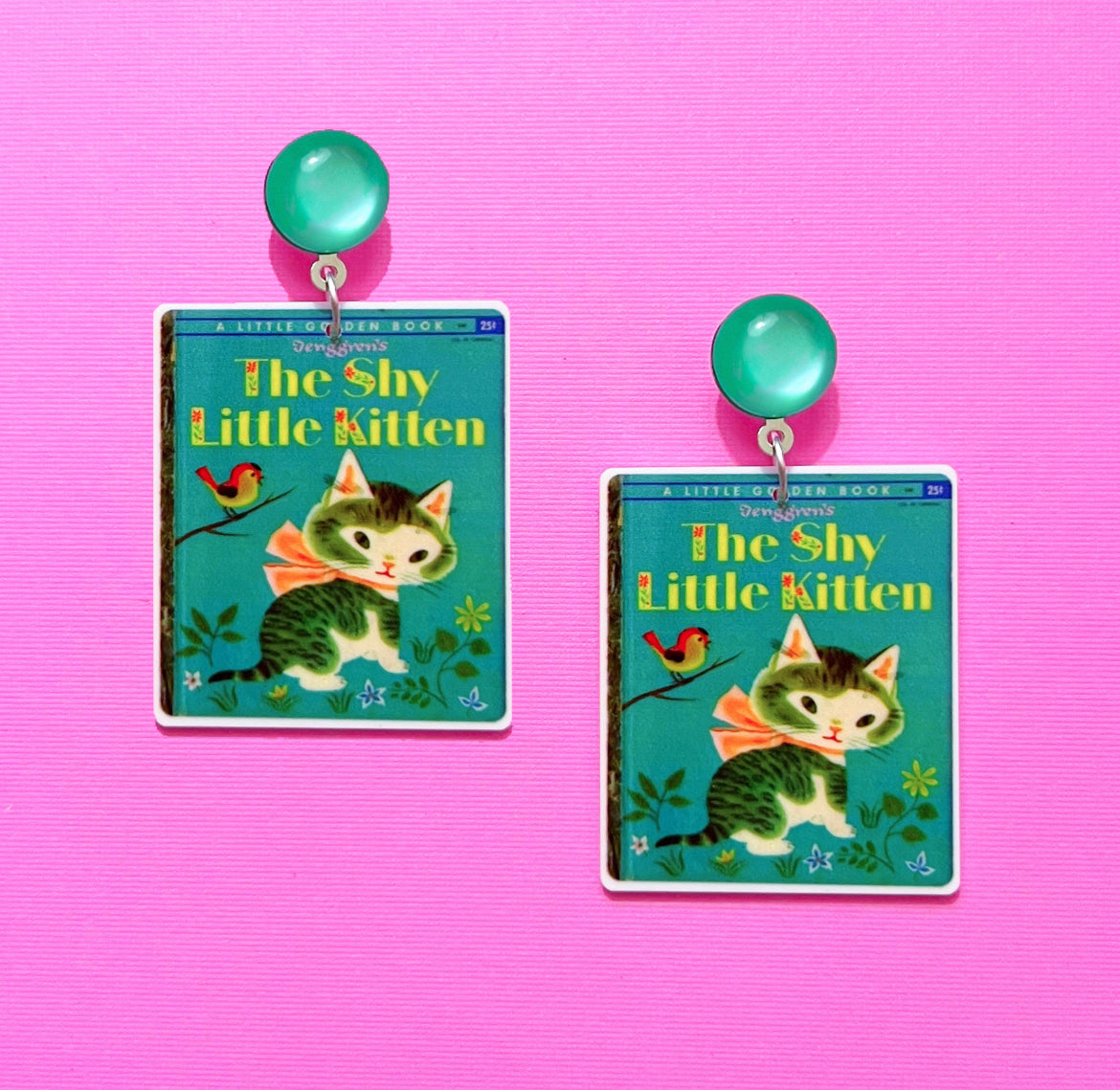 Kitten Golden Book Drop Earrings