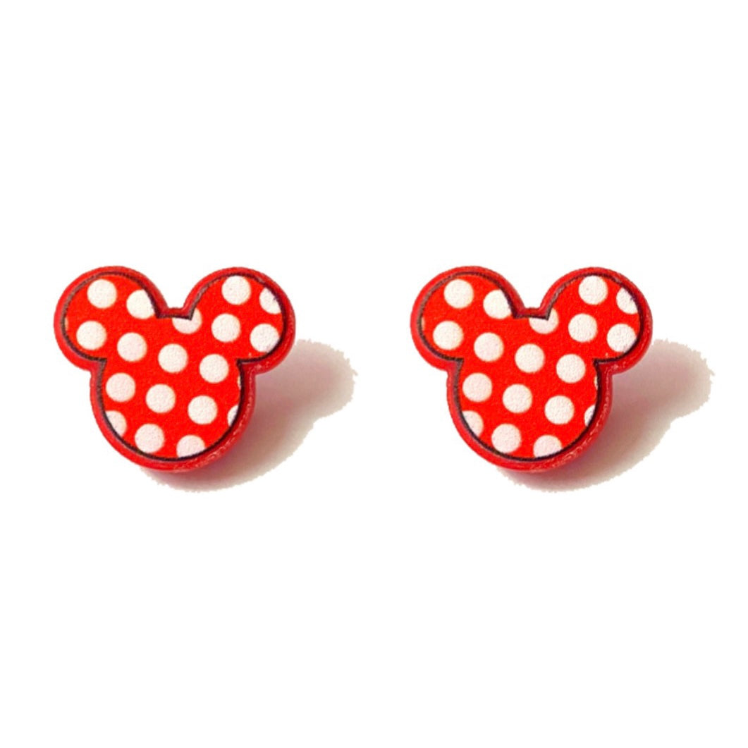 Red & White Polka Dot Mouse Acrylic Post Earrings