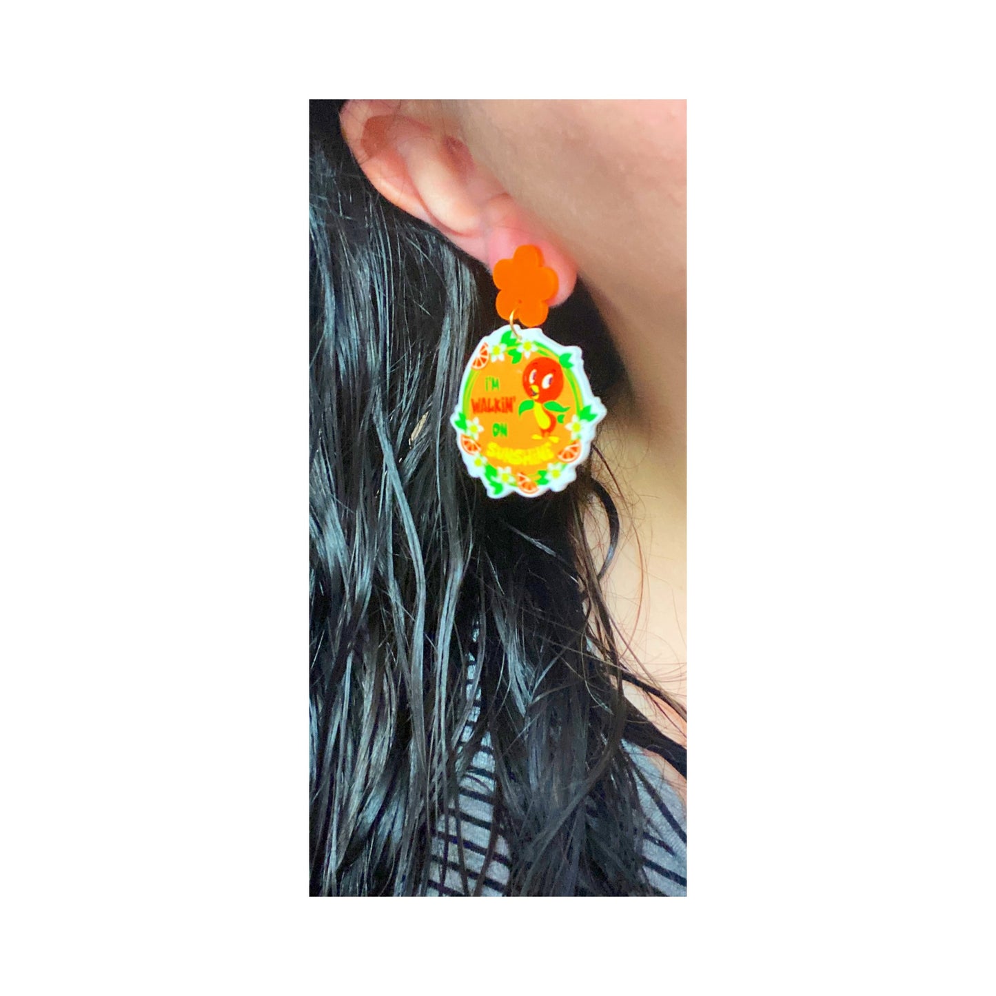 Walkin’ On Sunshine Orange Bird Inspired Acrylic Drop Earrings