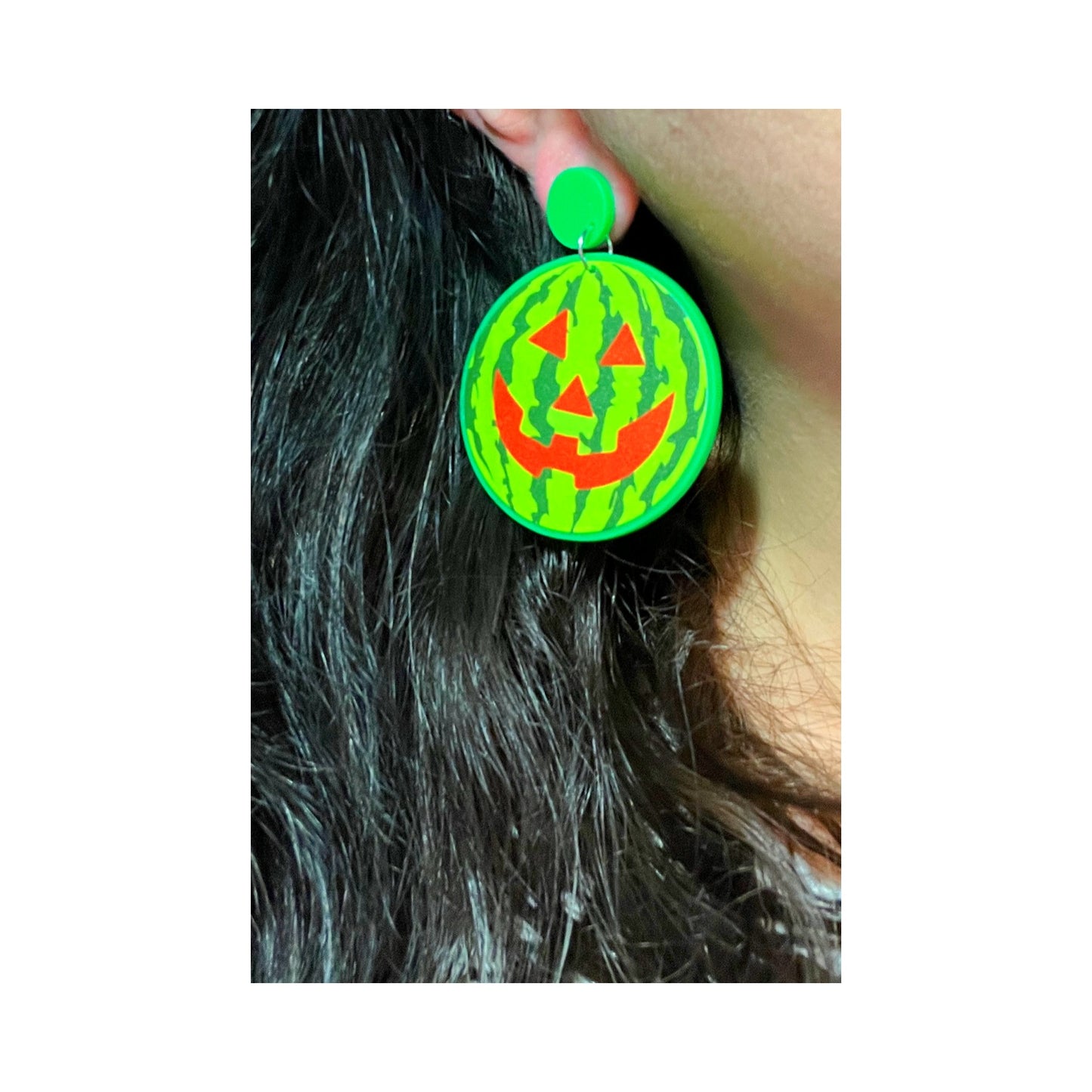 Jack-O-Melon Spooky Watermelon Acrylic Drop Earrings
