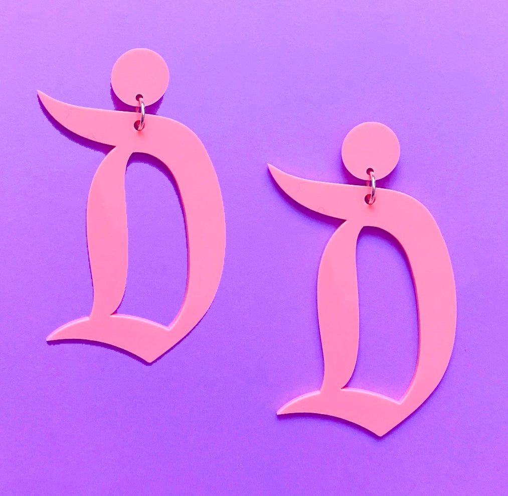 Pastel Pink Acrylic Retro “D” Drop Earrings