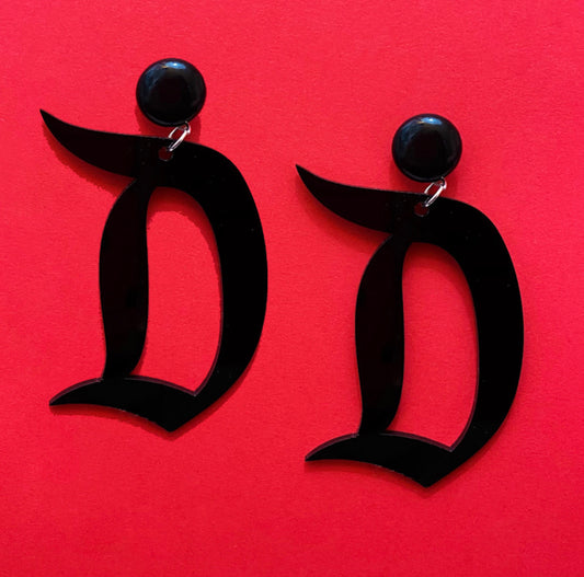 Black Acrylic Retro “D” Drop Earrings