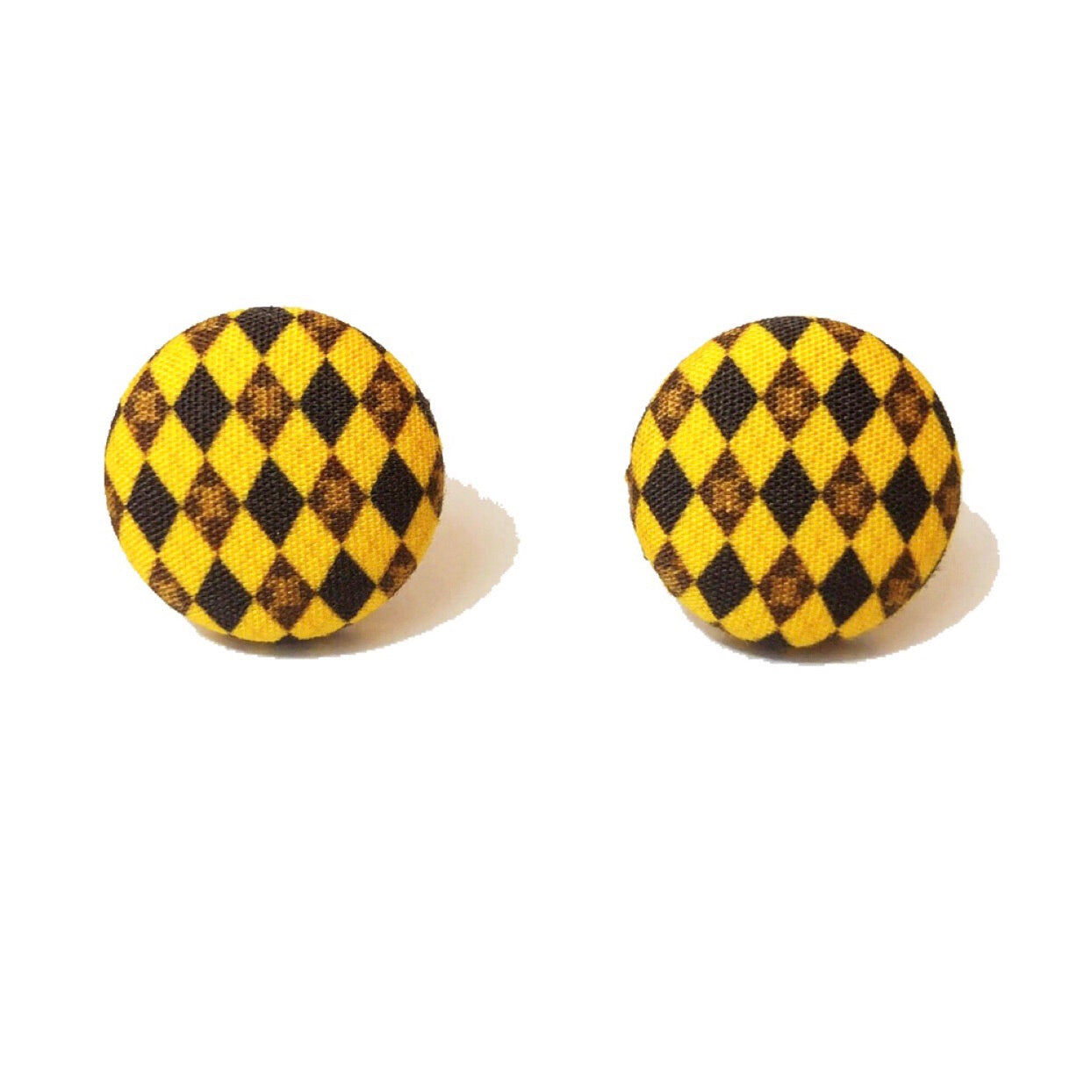 Black & Yellow Argyle Fabric Button Earring