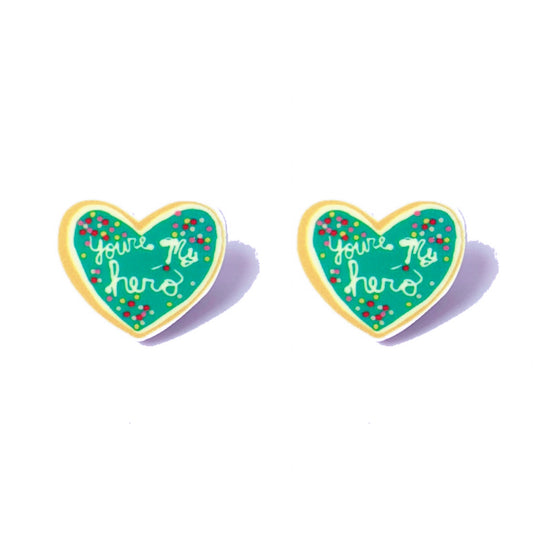 You’re My Hero Heart Cookie Wreck It Ralph Inspired Post Earrings