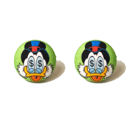 Scrooge Fabric Button Earrings
