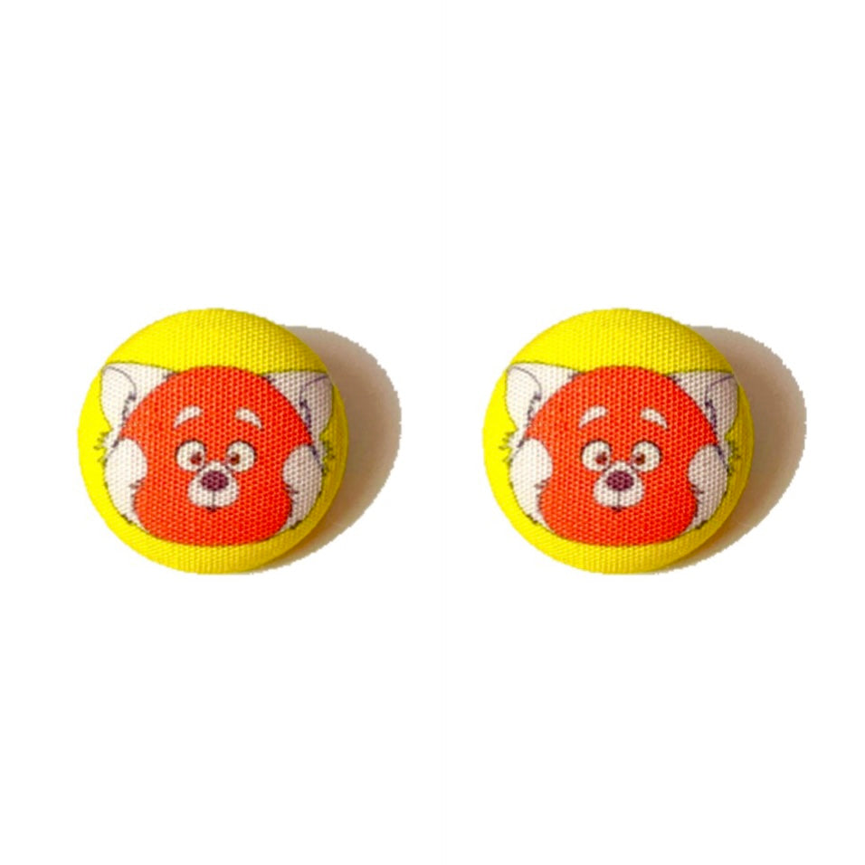 Red Panda Fabric Button Earrings