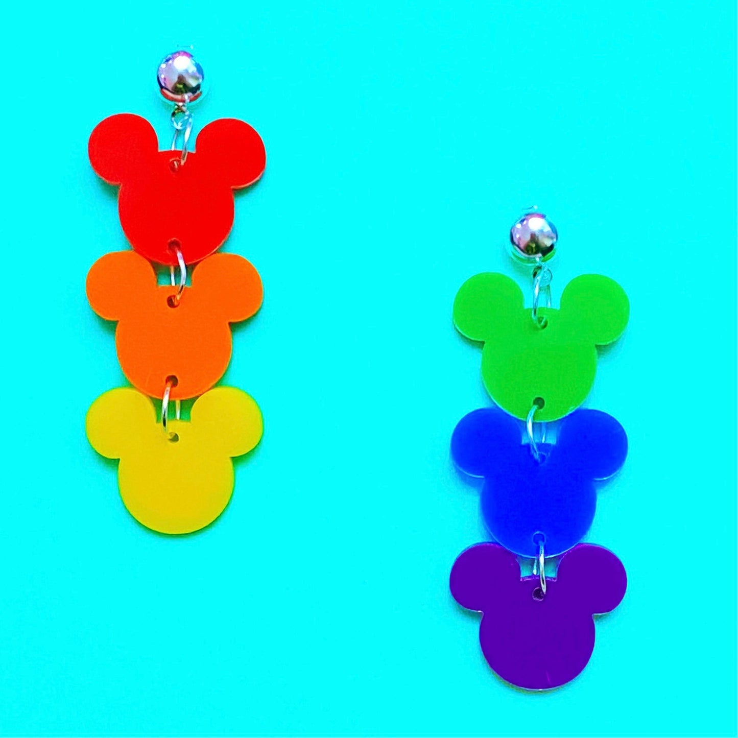 Mouse Rainbow Triple Stacked Acrylic Drop Earrings