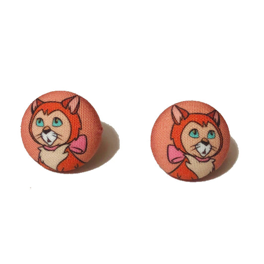 Dinah The Cat Fabric Button Earrings