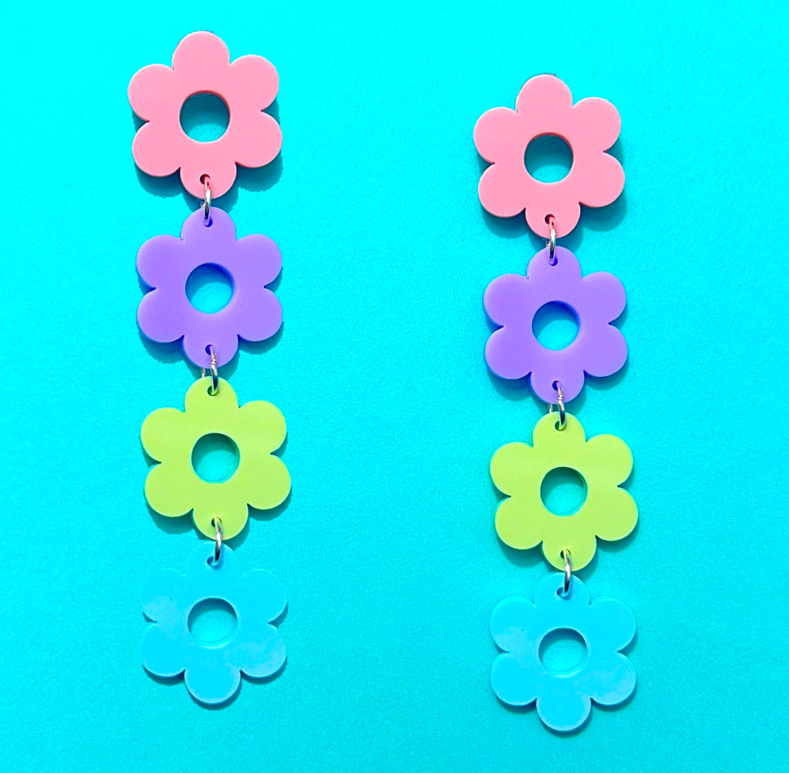 Pastel Retro Flower Tiered Acrylic Drop Earrings