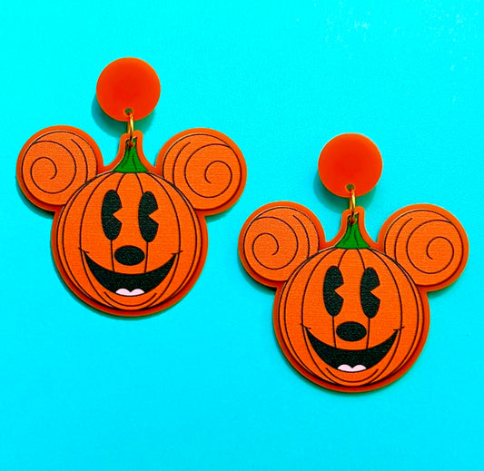 Mouse Pumpkin Jack-O-Lantern Acrylic Drop Earrings