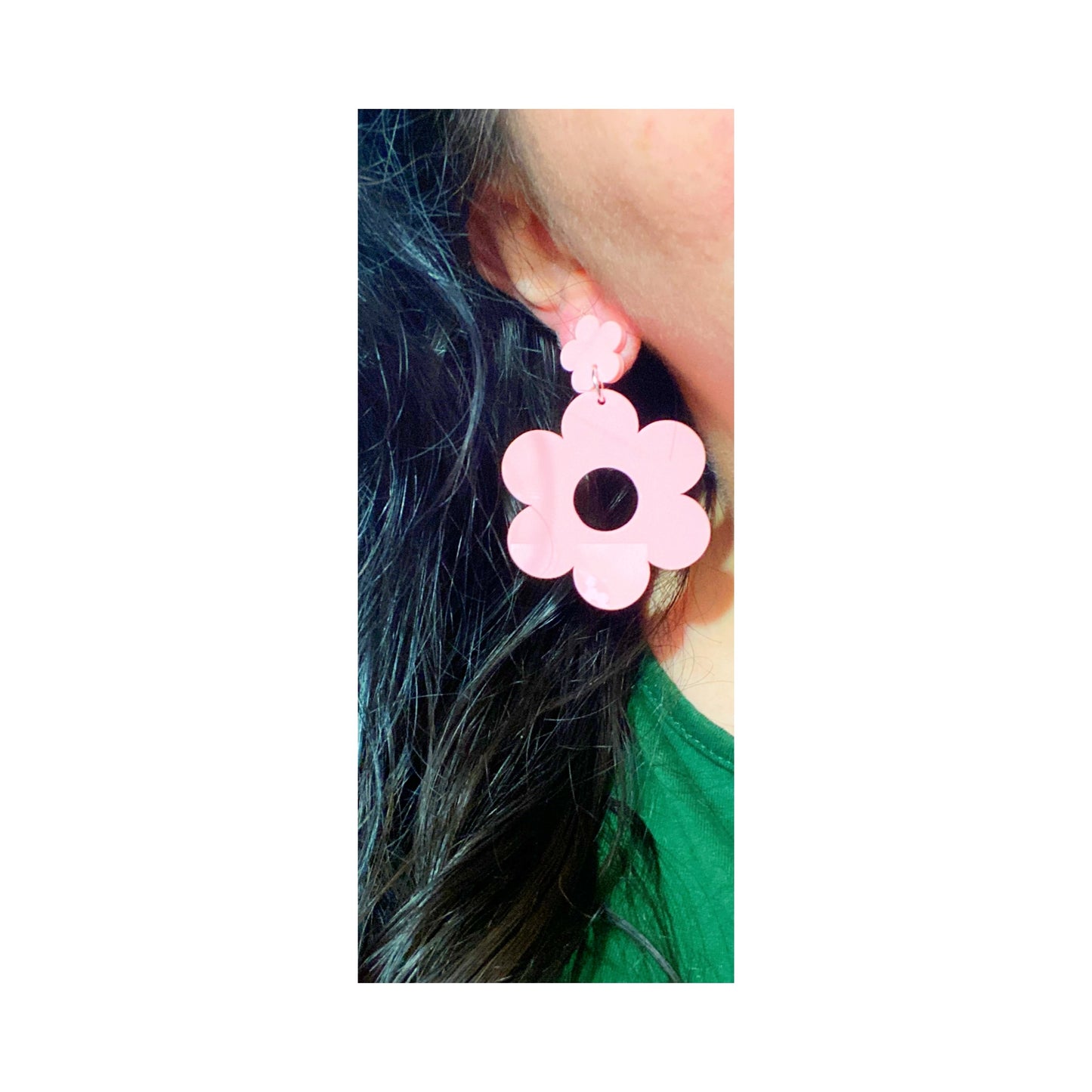 Pastel Pink Retro Double Flower Acrylic Drop Earrings