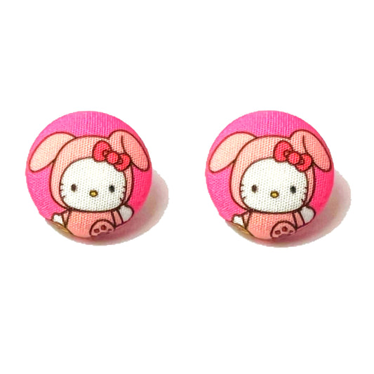 Easter Bunny Kitty Fabric Button Earrings