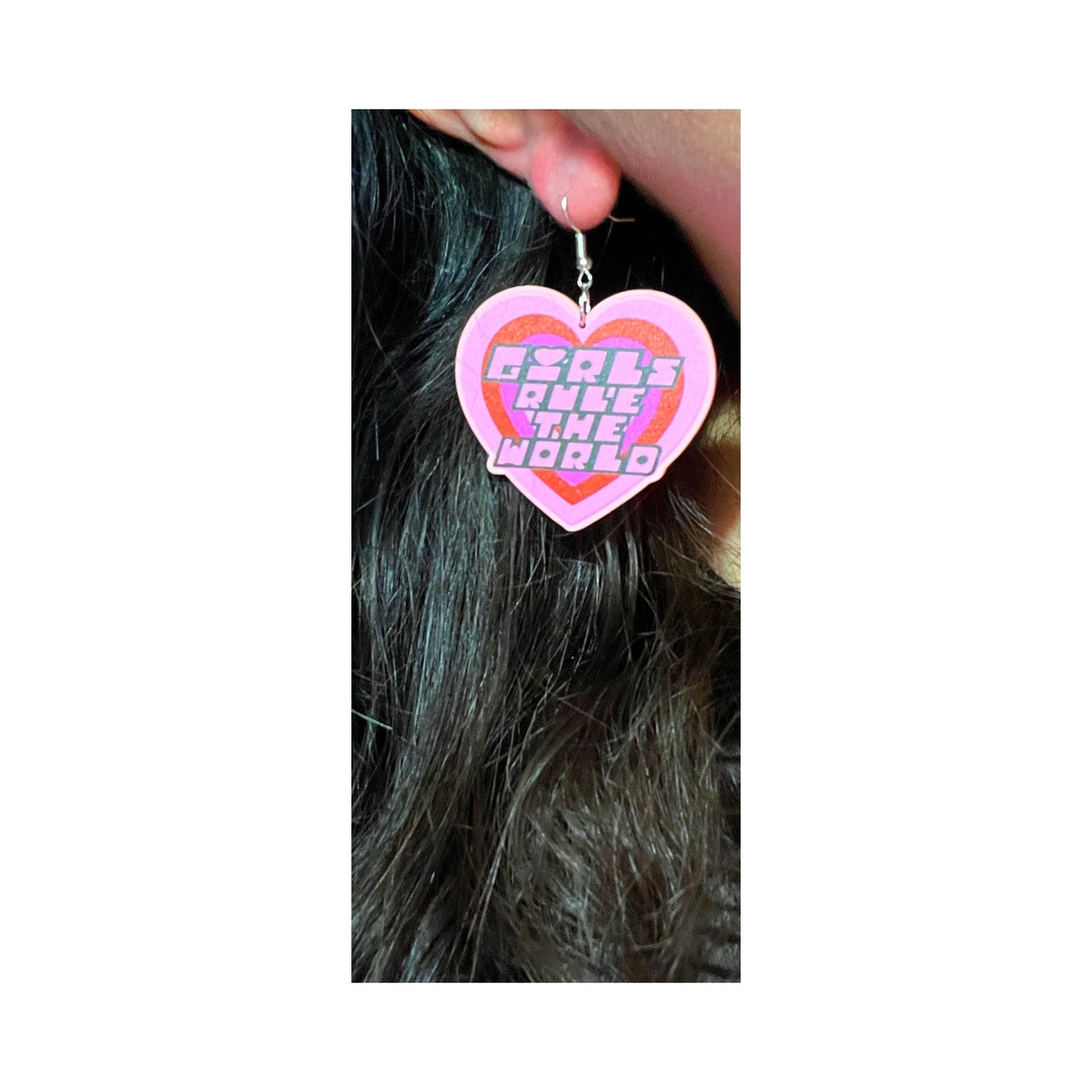 Girls Rule Heart Acrylic Drop Earrings