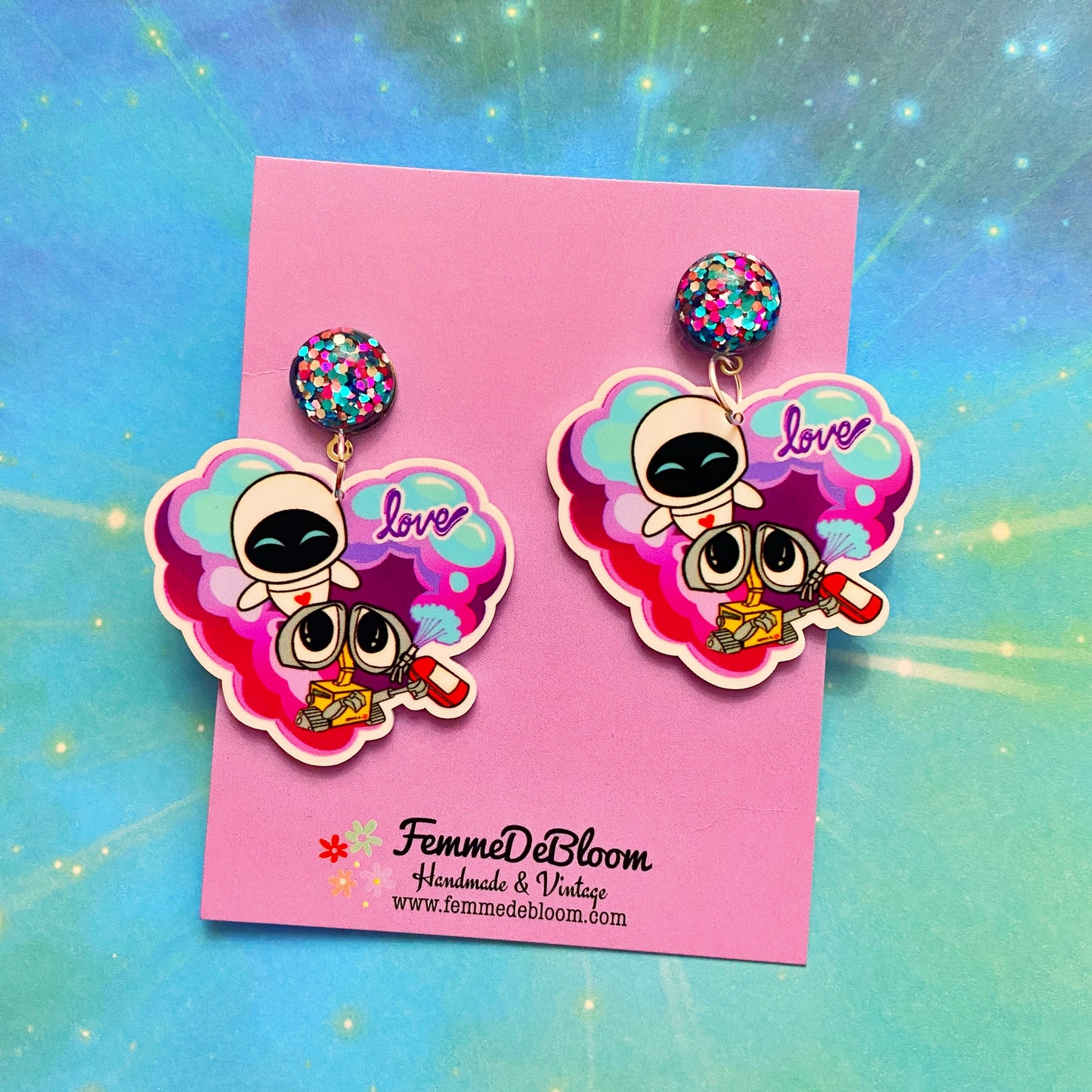Wall-E & Eve Heart Drop Earrings