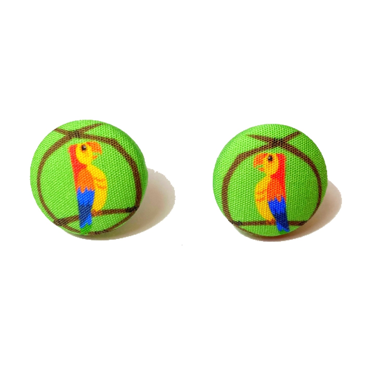 Tiki Bird Fabric Button Earring Set