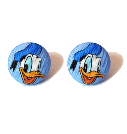 Donald Blue Fabric Button Earrings