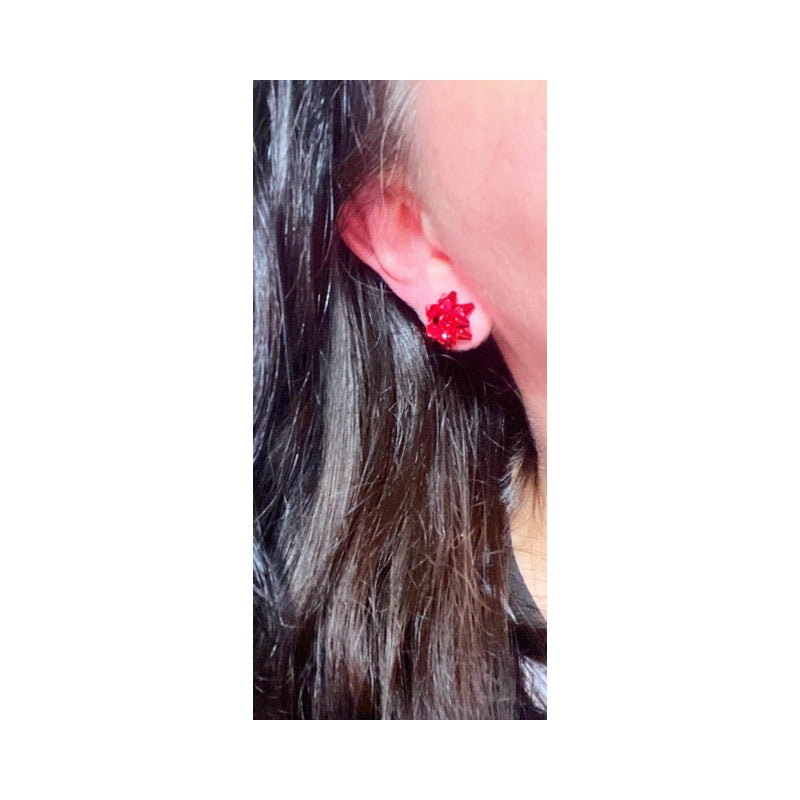 Red Metallic Christmas Bow Post Earrings