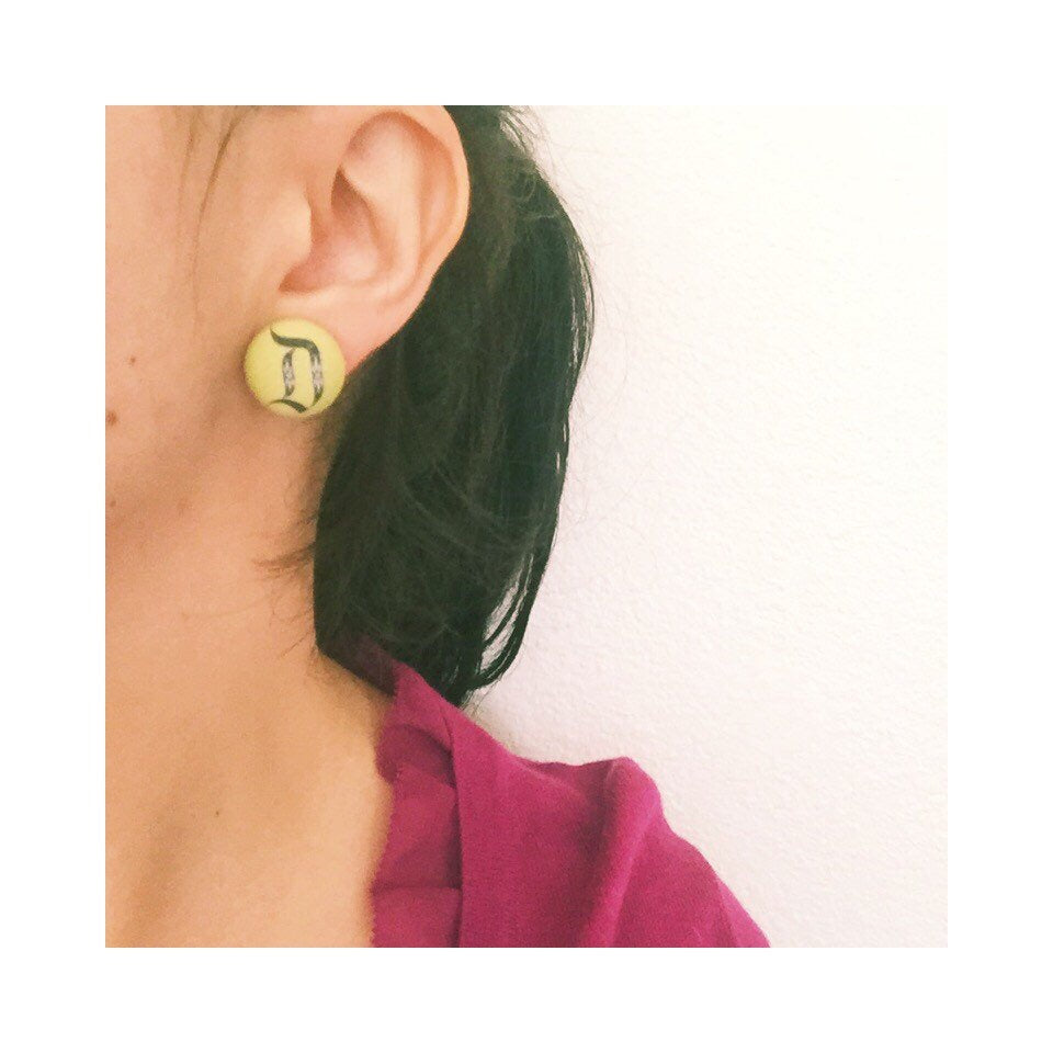 Retro “D” Ticket Book Earrings in Green