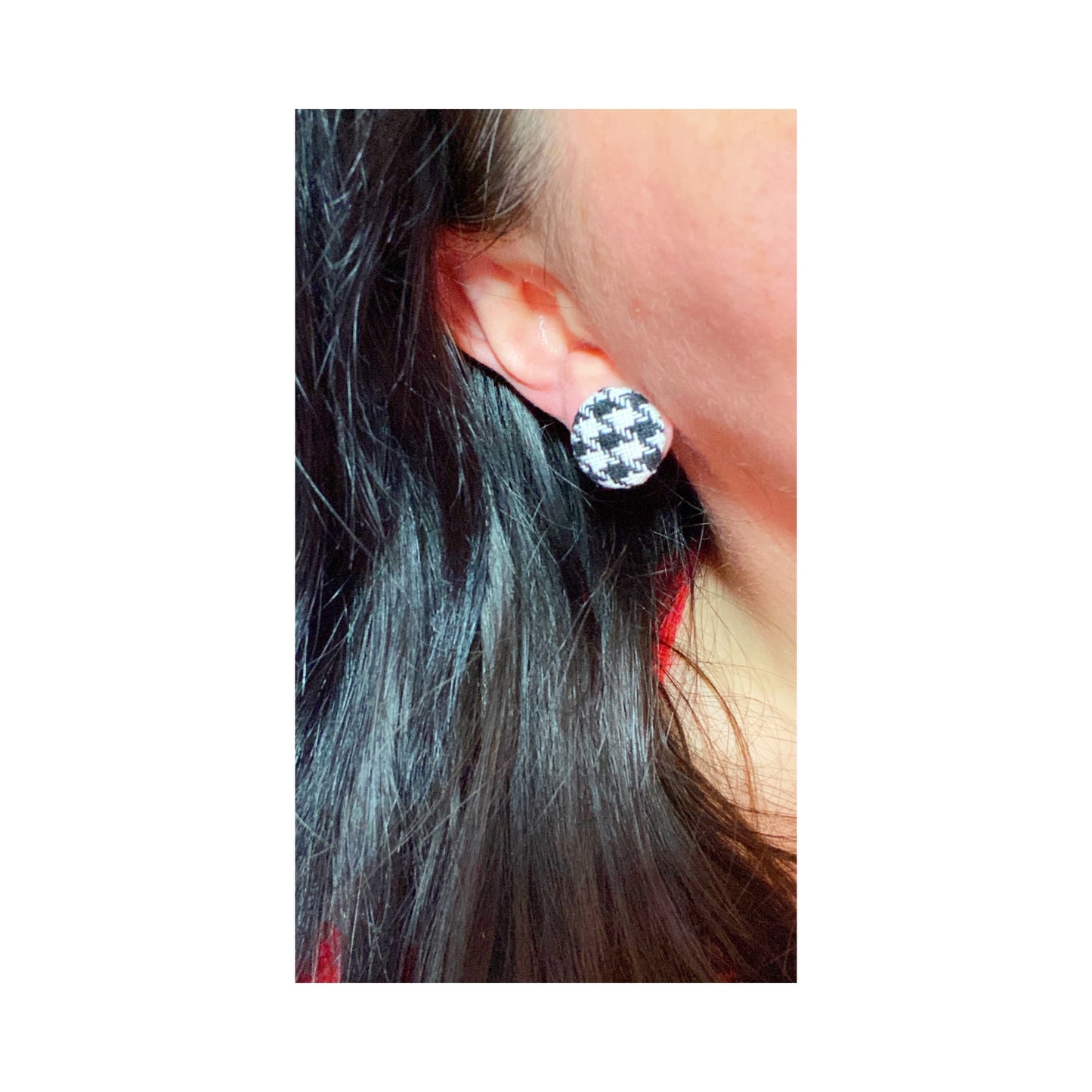 Houndstooth Round Fabric Button Earrings