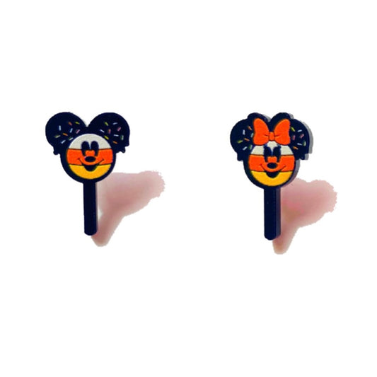 Candy Corn Lollipop Mouse Inspired Acrylic Post Earrings