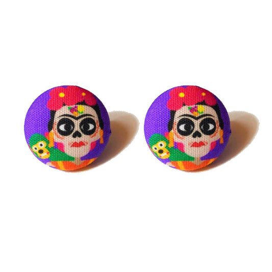 Frida Fabric Button Earrings