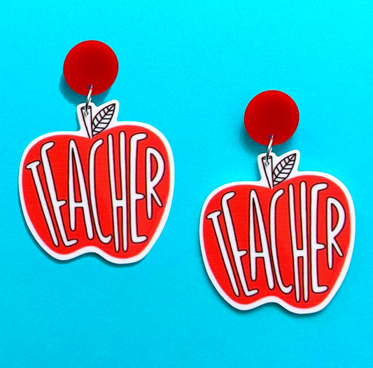 Teacher Apple Acrylic Drop Earrings