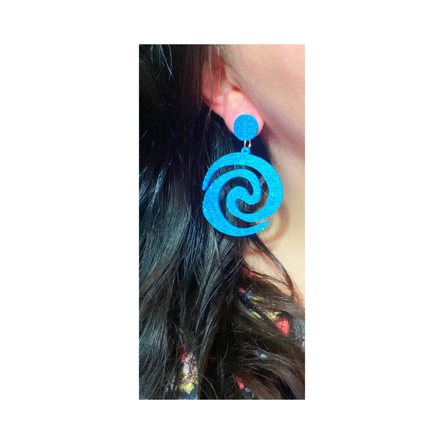 Water Symbol Moana Blue Sparkle Acrylic Drop Earrings