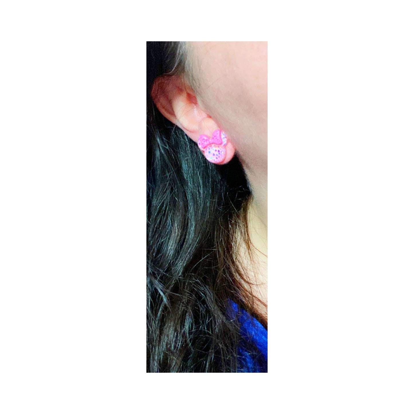 Pink Sparkle Mouse Inspired Post Earrings
