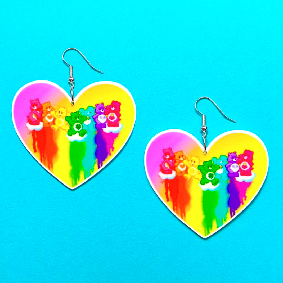 Care Bears Rainbow Heart Acrylic Drop Earrings