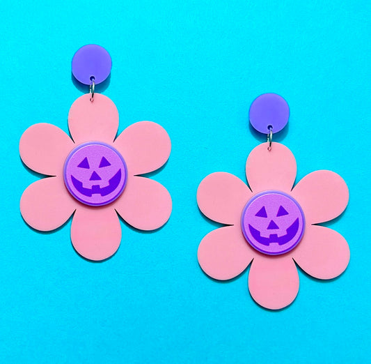 Pastel Jack-O-Lantern Flower Drop Earrings