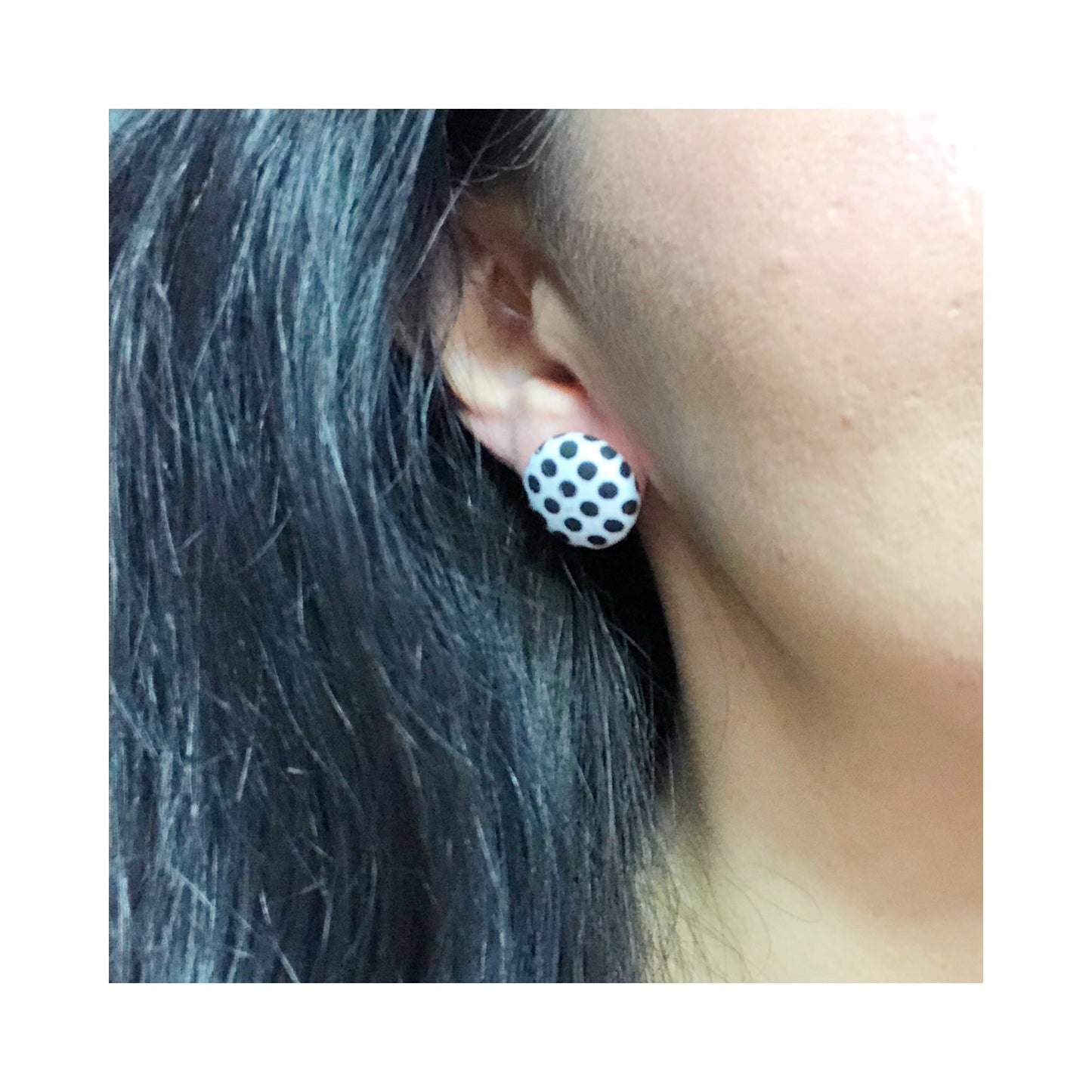 Black & White Polka Dot Fabric Button Earrings