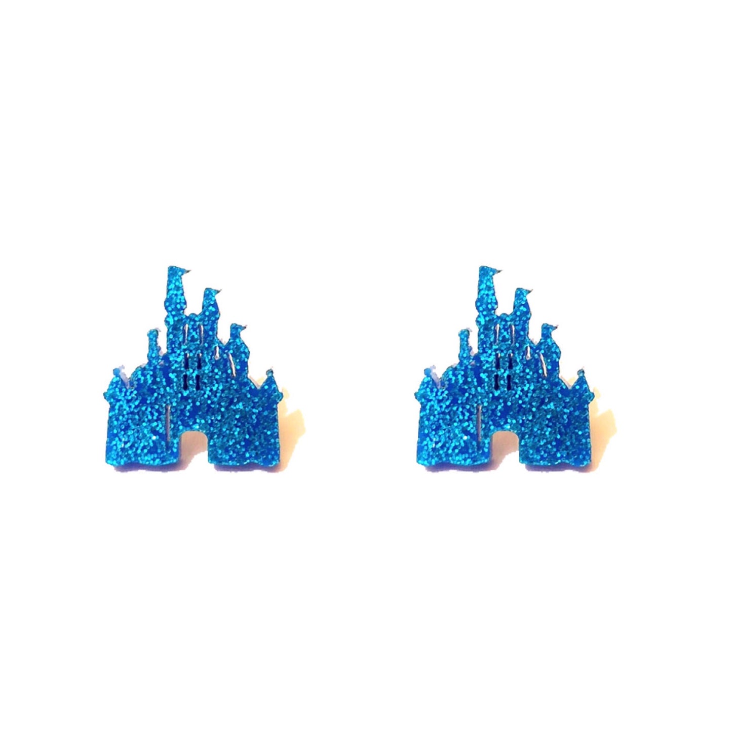 Blue Glitter Castle Post Earrings