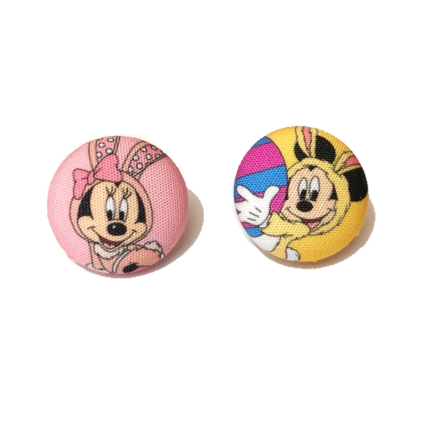 Mouse Couple Easter Bunny Pastel Fabric Button Earrings