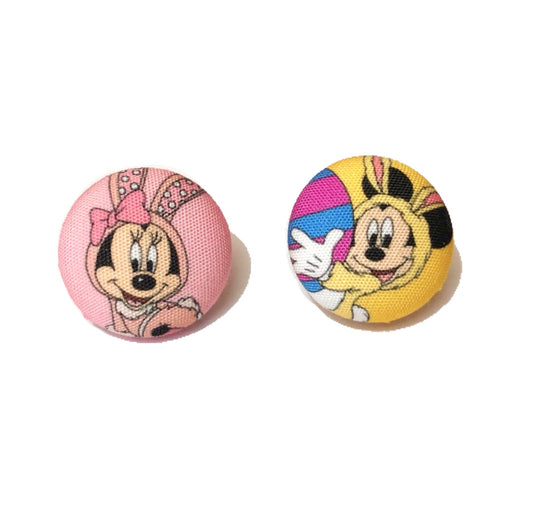 Mouse Couple Easter Bunny Pastel Fabric Button Earrings