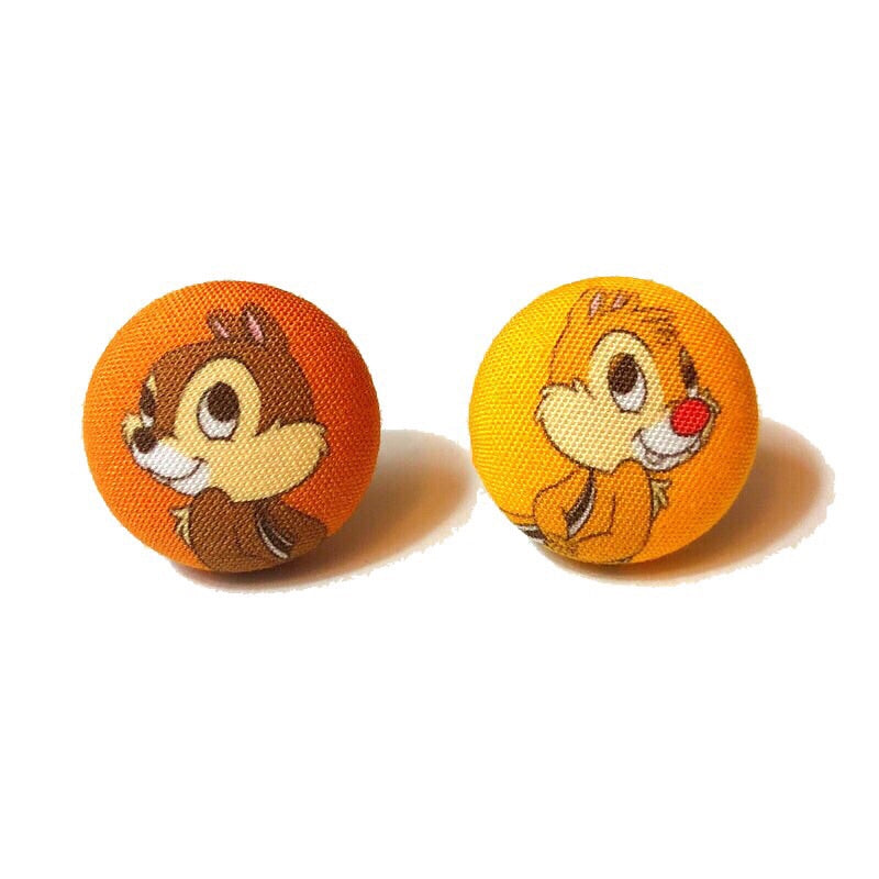 Chipmunks Back to Back Fabric Button Earrings