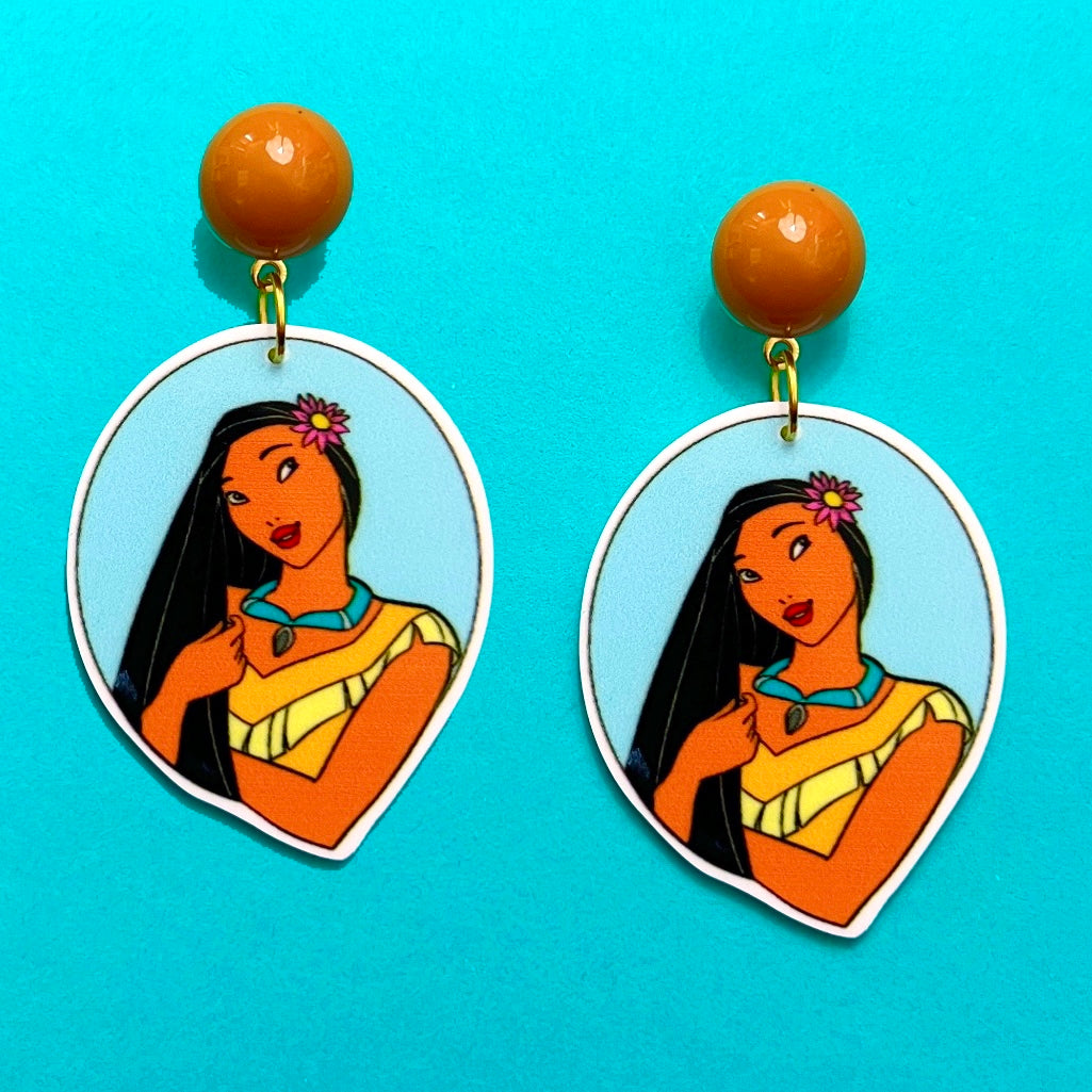 90s Pocahontas Hair Flower Drop Earrings