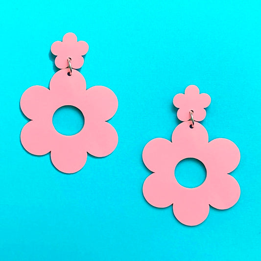 Pastel Pink Retro Double Flower Acrylic Drop Earrings