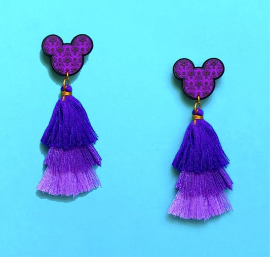 Haunted Wallpaper Mouse Purple Tassel Drop Earrings