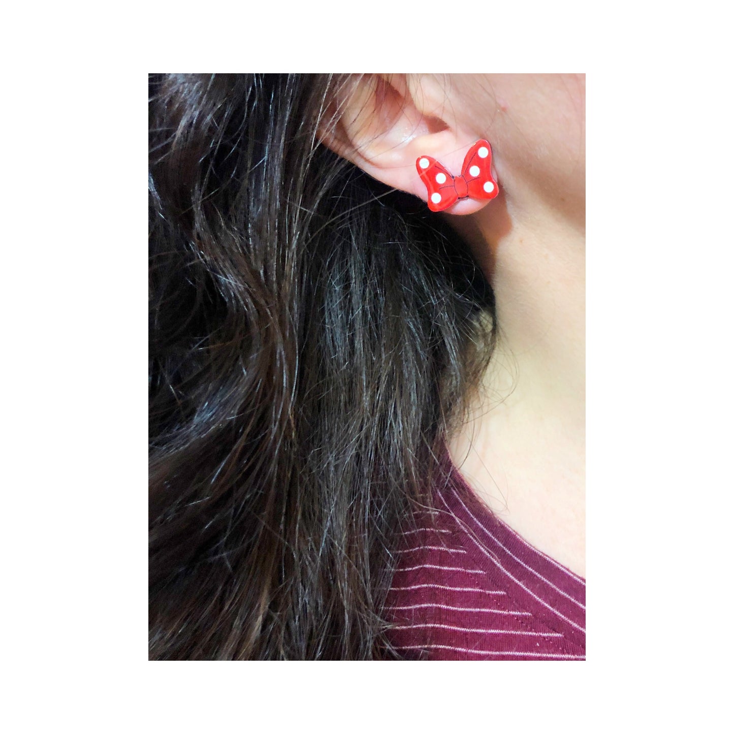 Matte Polka Dot Bow Red Post Earrings