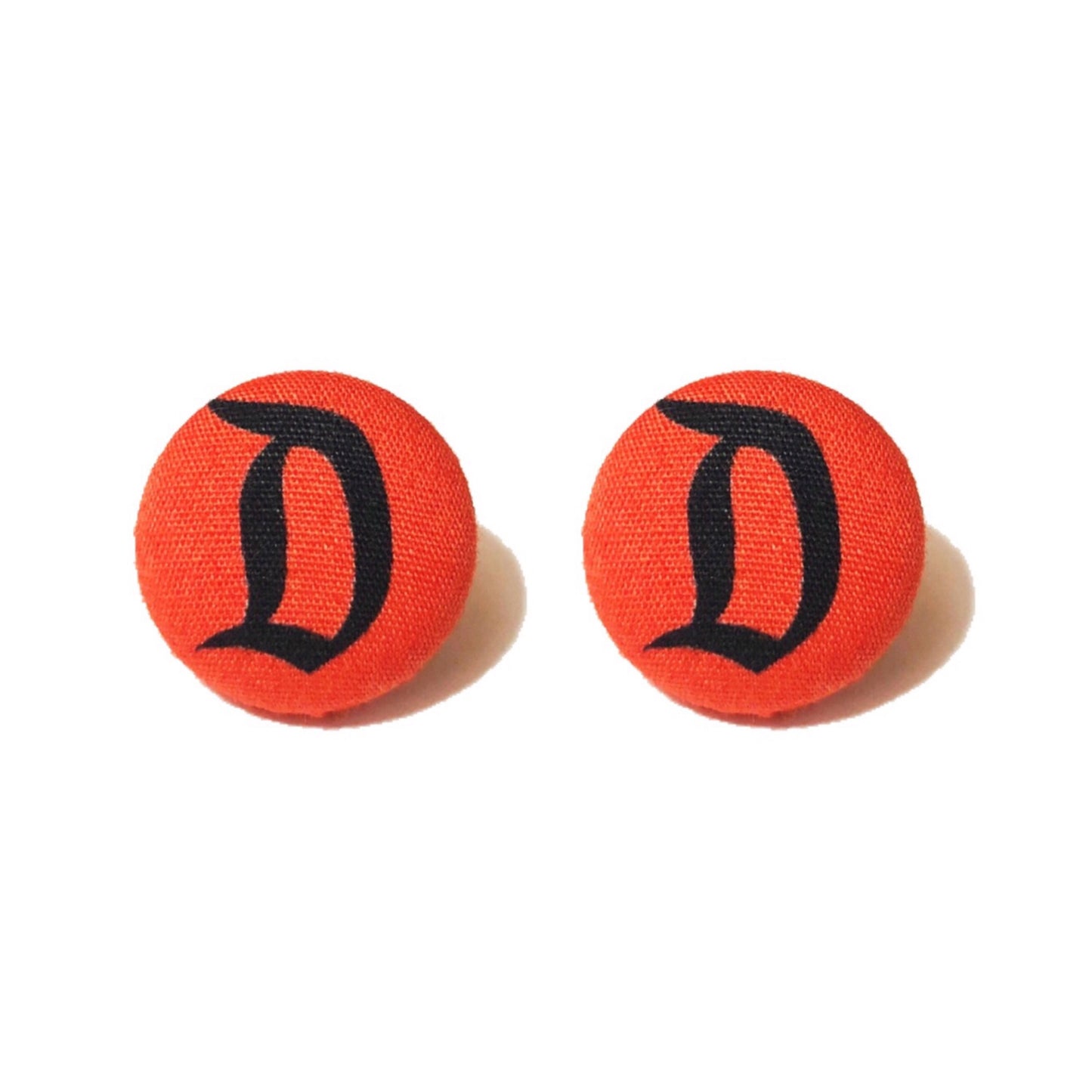 Retro D Red & Black Fabric Button Earrings