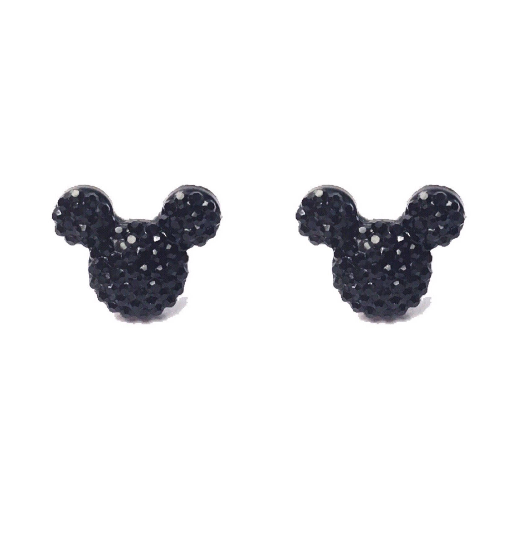 Black Sparkle Mouse Earrings