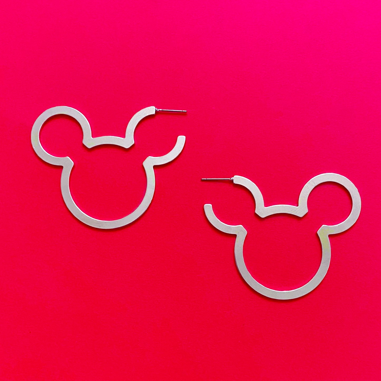 Silver Mouse Outline Hoop Earrings