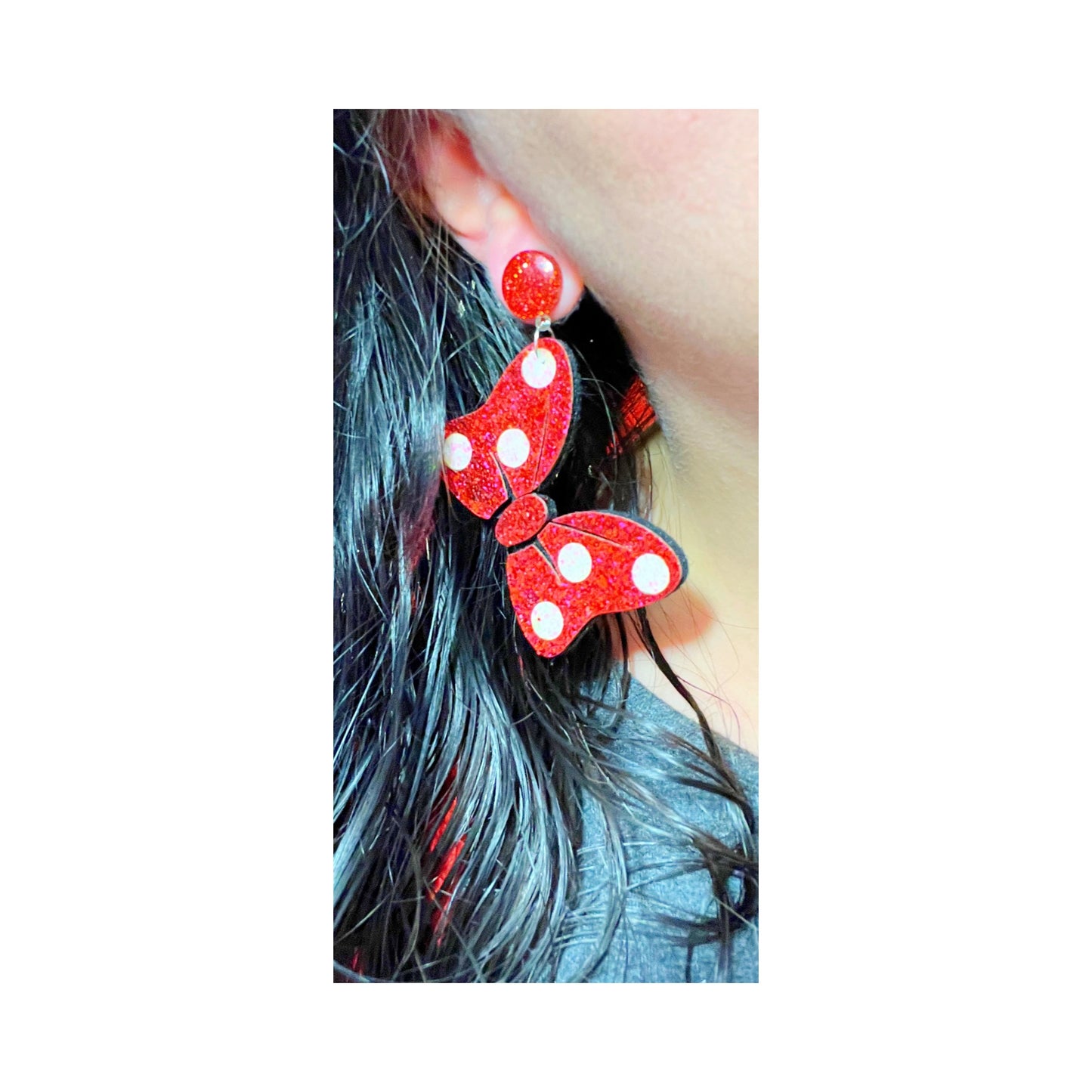 Red Sparkle Large Polka Dot Bow Drop Earrings