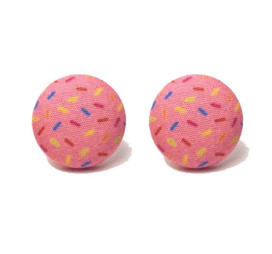 Sundae Sprinkles Pink Fabric Button Earrings