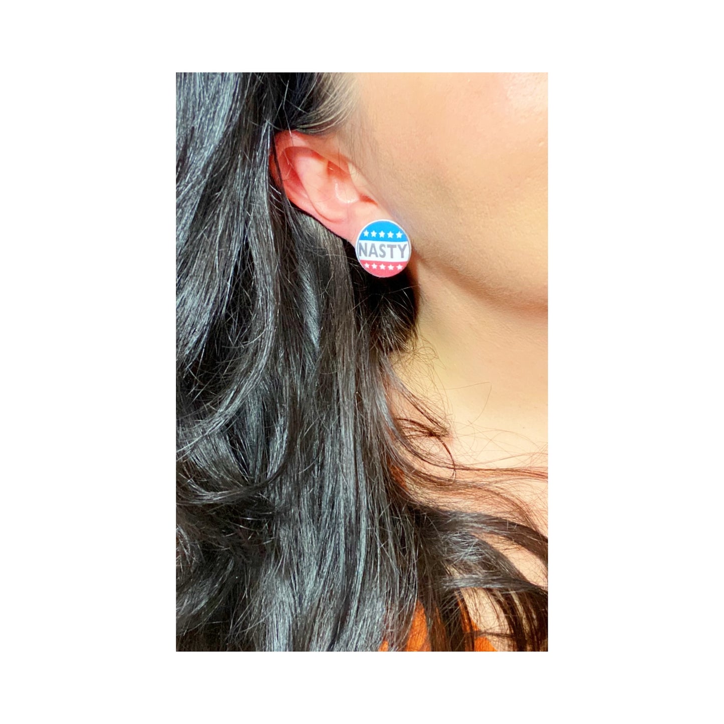 Nasty Woman American Flag Fabric Button Earrings