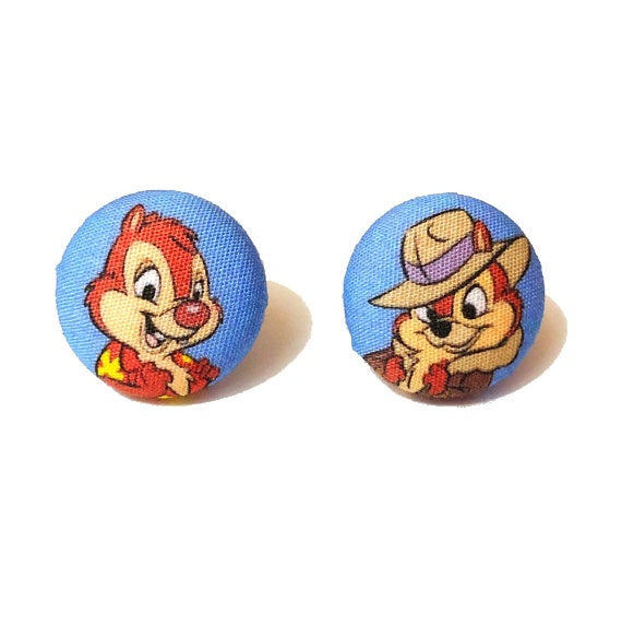Chipmunk Rangers Fabric Button Earrings